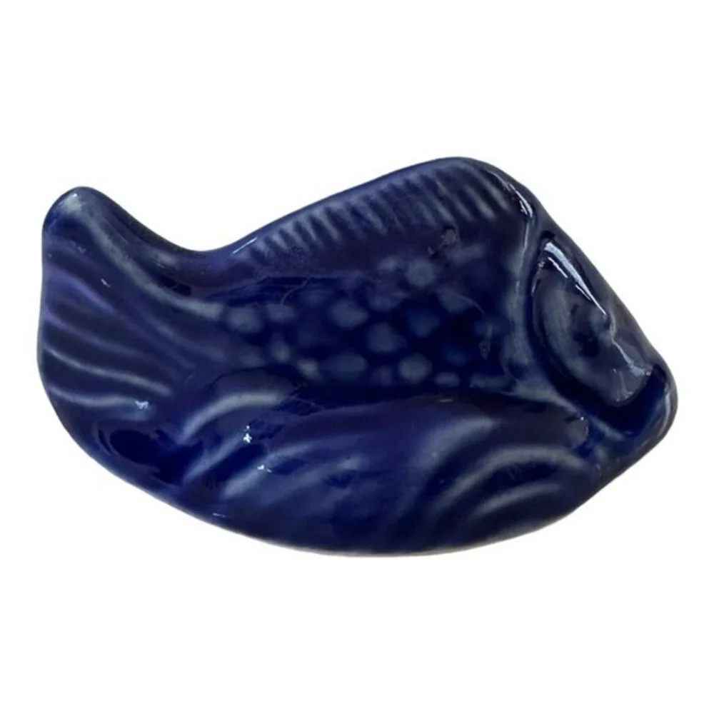 Blue Cobalt Fish Porcelain Figurine Hand Painted White Small 1.7